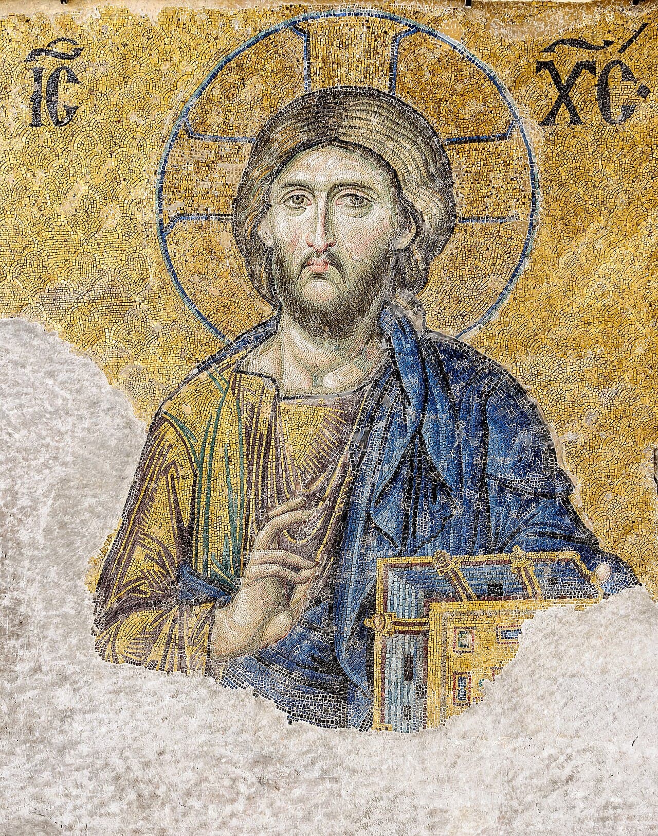 Christ from the Deesis mosaic, c. 1261, uncovered from under plaster · Photo: Myrabella, public domain